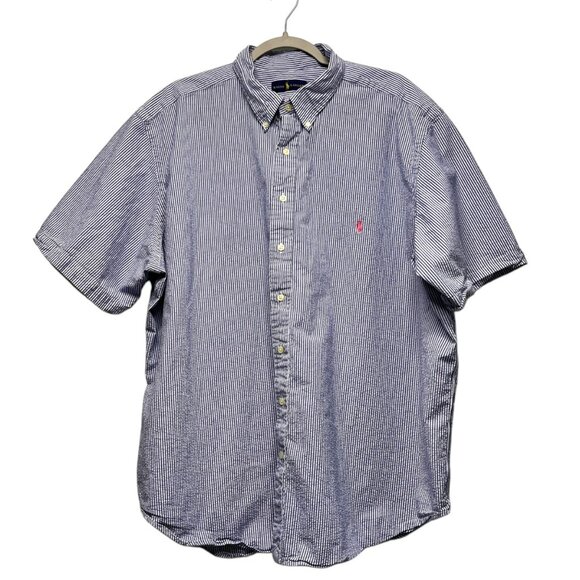 Ralph Lauren Men's Short Sleeve Button Down Shirt Blue White Stripe 2XB/2XL - Picture 1 of 7
